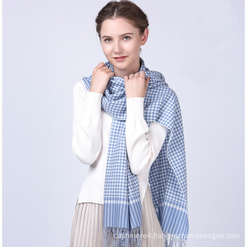 Inner mongolia factory pashmina shawl winter warm thick houndstooth scarf with tassels
